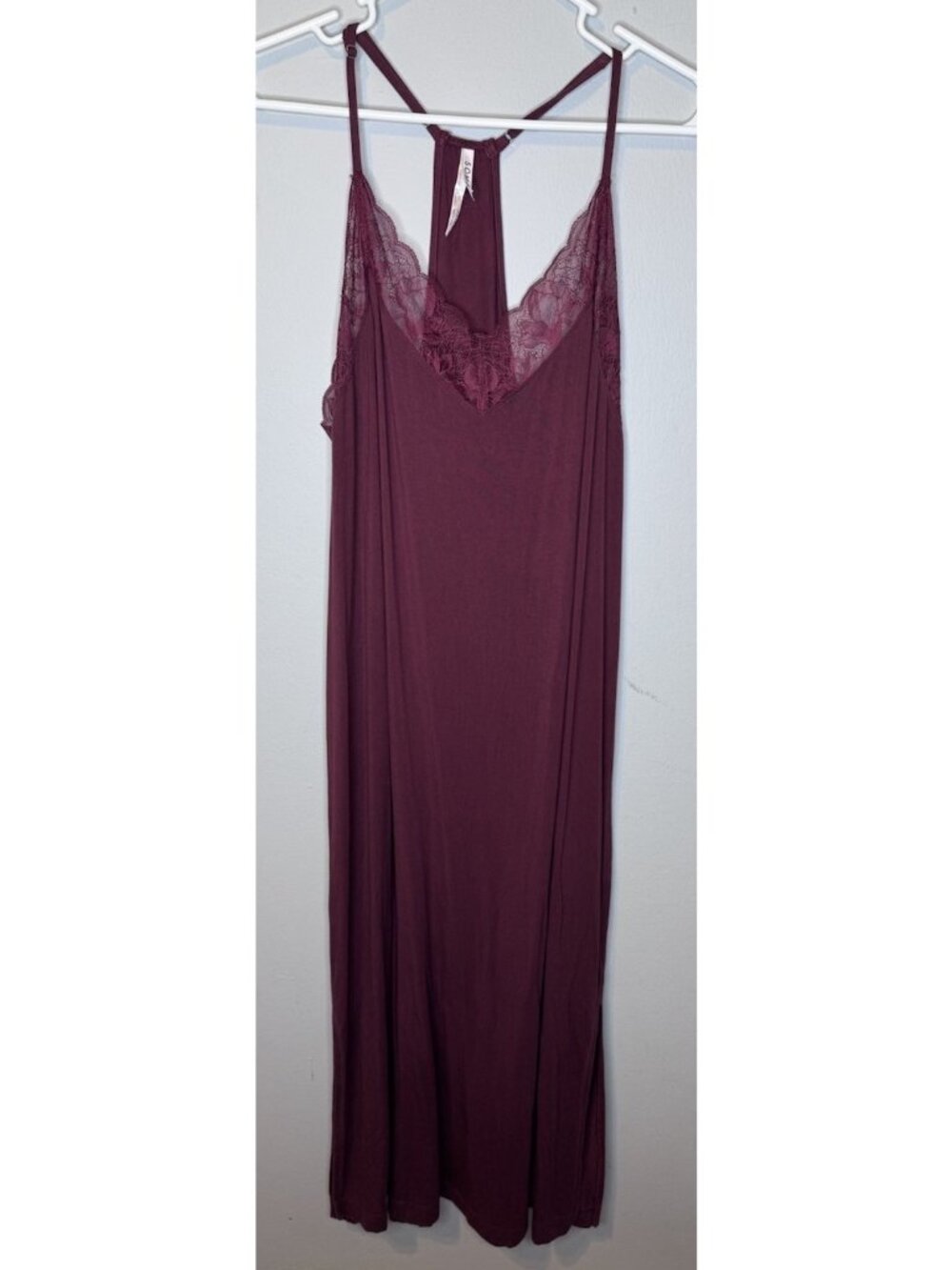 Soma Cool Nights Long Dress Large Purple Maxi Lace Spaghetti Strap Sleepwear